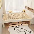 Tatami Bedroom Interior Design With Wooden Tatami Bed Window Curtain Storage Cabinets And Patterned Rug