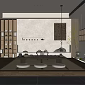 Modern Japanese Tea Room with Wooden Shelves Tatami Low Table Green Plants and Decorative Art