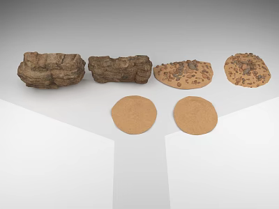 Various Terrain Models Including Rocky Textured Blocks And Circular Ground Samples 3d model