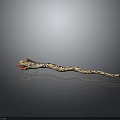 Golden Patterned Snake With Red Tongue On Dark Background Showing Slender Body Reflection