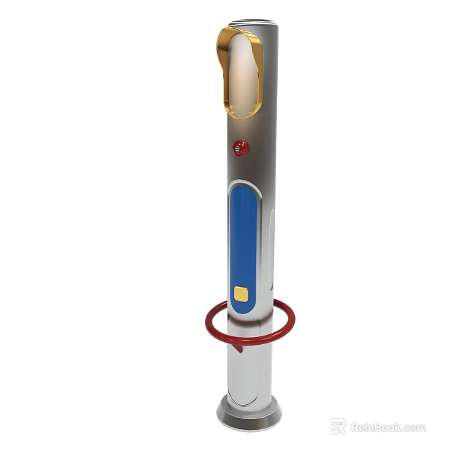 Handheld Device With Blue Button Red Ring And Transparent Top Design 3d model 