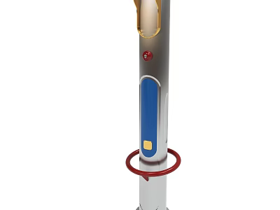 Handheld Device With Blue Button Red Ring And Transparent Top Design 3d model