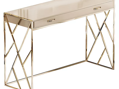 Elegant Modern Desk Design With Gold Geometric Frame And Glass Top 3d model