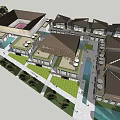 Modern Commercial Street With Contemporary Architecture Night Lighting Pedestrian Walkways And Greenery
