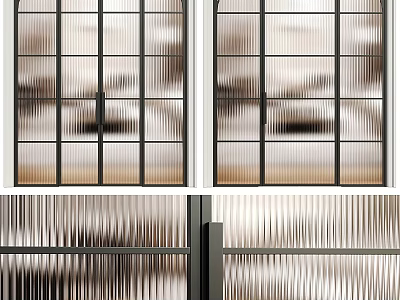 Modern Sliding Doors With Ribbed Glass And Black Metal Frame Design 3d model