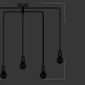 Modern Black Metal Chandelier With Copper Base And Clear Glass Bulbs