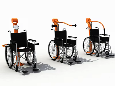 Three Medical Mobility Wheelchairs Equipped With Orange Assistive Lifting Devices 3d model