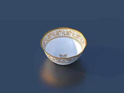 Elegant White Porcelain Tableware Set with Gold Decorative Patterns and Classic Design for Dining 3d model