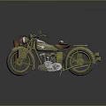 Vintage Military Green Motorcycle Featuring Brown Seat Star Emblem And Helmet