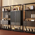 Chinese Style Dark Wood Display Shelves With Scrolls Books Vases And Drawers