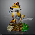 Playful 3D Cartoon Fox Character In Dynamic Pose On Stone Path With Green Grass