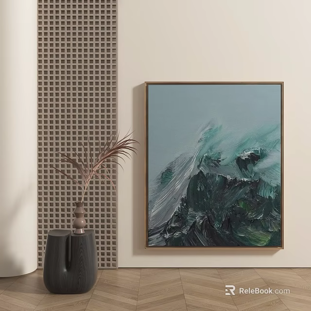 Abstract Painting Wall Art In Modern Interior Decor 3d model