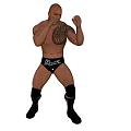 Shirtless Man With Chest Tattoo Black Wrestling Shorts White Text Knee Pads Boots Fighting Stance
