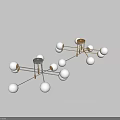 Modern White Globe Chandelier With Golden Metal Frame For Living Room Dining Area