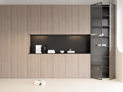 Minimalist Modern Display Cabinets With Wooden Finish Glass Doors And Built in Lighting 3d model