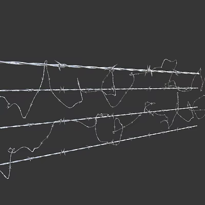 Barbed Wire Fence With Multiple Sharp Metal Spikes On Gray Background 3d model