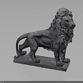 Detailed Stone Lion Sculpture With Intricate Mane Standing Posture And Sturdy Base