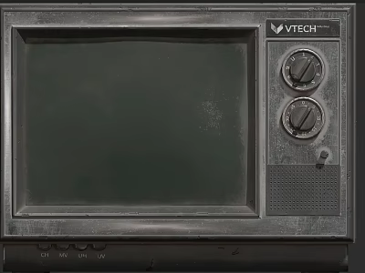 Vintage VTECH Television with Retro Design Control Knobs and Black Screen 3d model