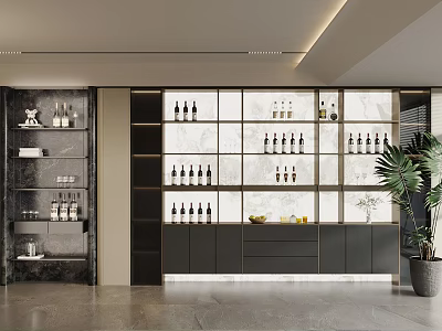 Modern Wine Cabinet Design With Glass Doors And Marble Shelves For Wine Bottles 3d model