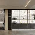 Modern Wine Cabinet Design With Glass Doors And Marble Shelves For Wine Bottles