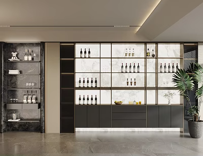 Modern Wine Cabinet Design With Glass Doors And Marble Shelves For Wine Bottles 3d model