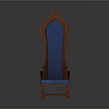 Luxurious High Back Armchair With Wooden Frame And Blue Tufted Upholstery