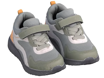 Kids Gray Green Orange Mesh Shoes With Velcro Straps Laces Rubber Sole 3d model