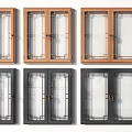 Traditional Style Windows With Wooden Frames Brown Black Colors And Grid Patterns 3d model