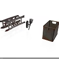 Rustic Vintage Rusted Farm Tools With Plow Fork And Metal Crate