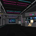 Modern Cinema Hall Interior Design With Neon Lights Reflective Floor And Screen Displays