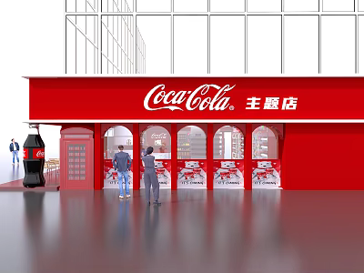 Coca-Cola Theme Store Front With Red Design And Customer Presence 3d model