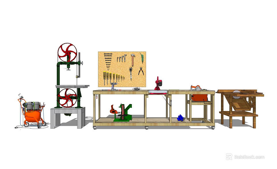 Organized Hardware Tools Workshop Setup With Tool Rack Workbench And Various Tools 3d model