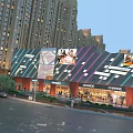 Aerial Planning of Modern Urban Commercial District with High Rise Buildings Shops and Pedestrians