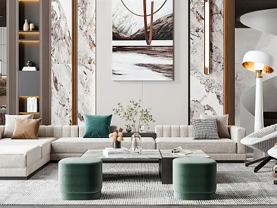 Modern Duplex Living Room Interior Design With Sofa Coffee Table Wall Art And Lighting 3d model