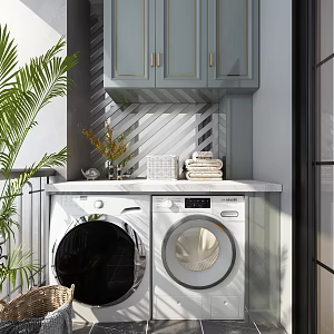 Balcony Modern Washing Machine 3d model