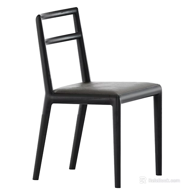 Modern Black Wooden Frame Leisure Chair With Leather Seat And Minimalist Design 3d model 
