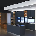 Modern Open Kitchen Interior With Stylish Dark Cabinets Island Countertop And Appliances