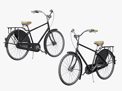 Classic Black Bicycles With Beige Seats Rear Racks And Stylish Design 3d model