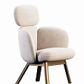 Comfortable Beige Upholstered Lounge Chair With Curved Backrest And Wooden Legs
