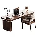Wooden Home Office Desk With Laptop Table Lamp Books And Comfortable Chair
