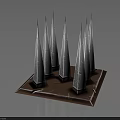 Modern Spire Like Architectural Structures Arranged On Square Base With Contemporary Design Elements 3d model