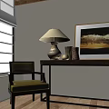 Comfortable Leisure Chair With Table Lamp Shelf Sunlight And Wall Painting