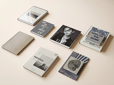 Various Books and Magazines Featuring Different Cover Designs Black and White Photos and Minimalist Styles 3d model