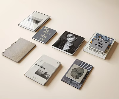 Various Books and Magazines Featuring Different Cover Designs Black and White Photos and Minimalist Styles 3d model
