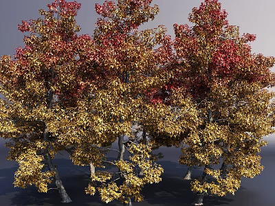 Lush Autumn Trees With Red And Golden Leaves In Vibrant Landscape 3d model