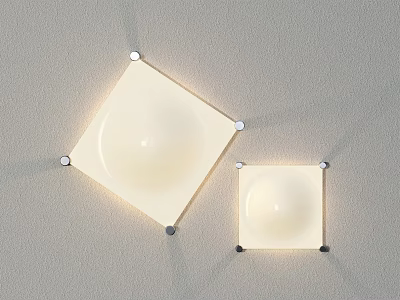 Two Square Wall Lamps With White Round Shades Mounted On Light Gray Wall 3d model