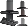 Modern Black Kitchen Appliances With Refrigerator Oven Stove And Range Hood