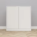 White Double Door Cabinet In Room With Wooden Floor And Gray Wall