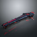 Futuristic Black Spaceship With Red Lights And Long Sharp Sci Fi Design 3d model