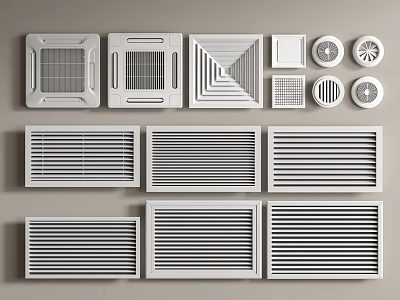 Various Types And Designs Of Air Conditioner Vent Grilles Displayed 3d model